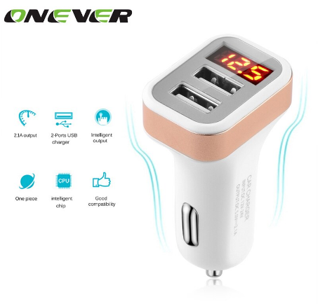 Car Electronics 5V 2.1A Dual USB Port Car Charger With Voltage LED Display 12-24 For IPhone Samsung Xiaomi Lg V Car Adapter