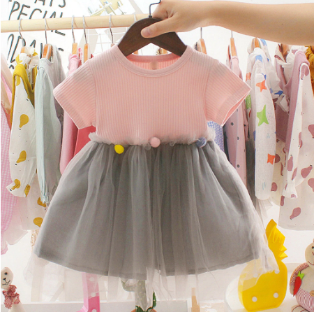 2020 New Fashion Spring Dresses Toddler Kids Baby Girls Patchwork Tulle Casual Clothes Princess Dresses 0-2years Girl Clothes